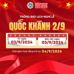 THÔNG BÁO LỊCH NGHỈ LỄ QUỐC KHÁNH 2/9 NĂM 2024