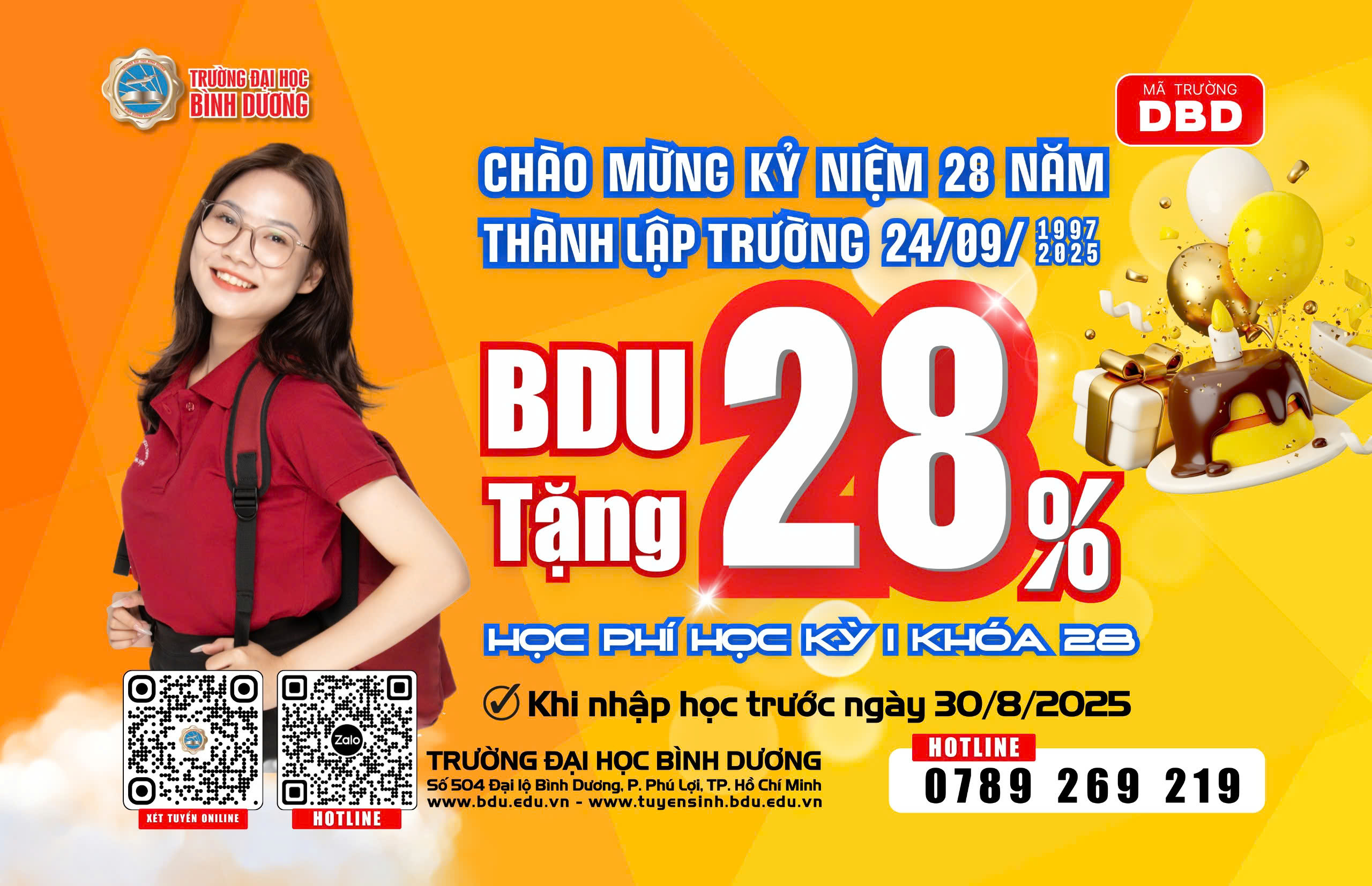 ƯU ĐÃI LỚN MỪNG SINH NHẬT TUỔI 28 CỦA TRƯỜNG ĐẠI HỌC BÌNH DƯƠNG