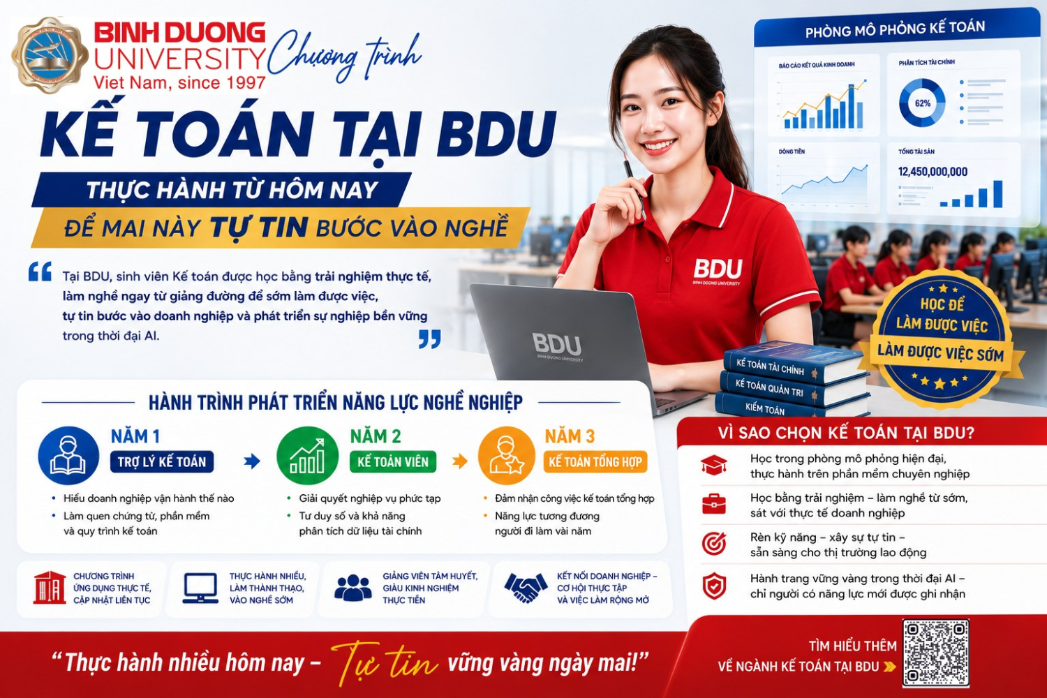 LỘ TRÌNH NGÀNH KẾ TOÁN TẠI BDU, THỰC HÀNH NGHỀ NGHIỆP THƯỜNG XUYÊN TRONG QUÃNG ĐỜI SINH VIÊN