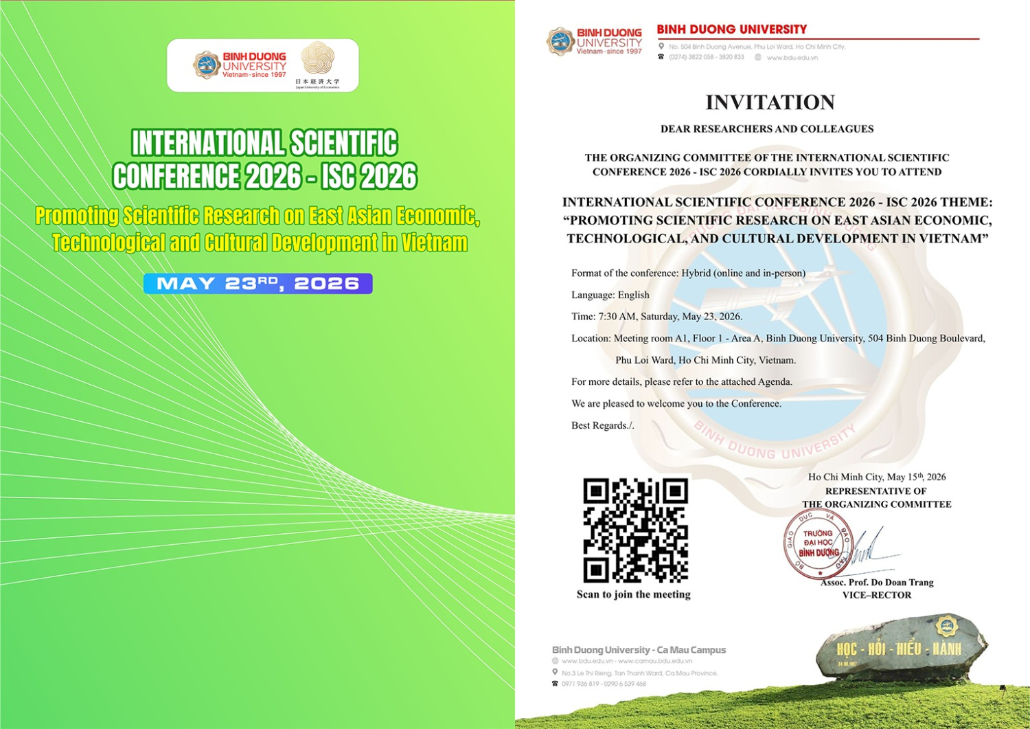 THƯ MỜI THAM DỰ HỘI THẢO KHOA HỌC QUỐC TẾ ISC 2026