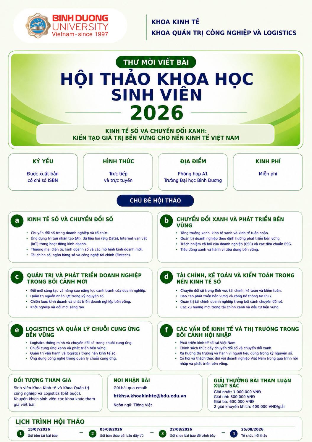 CHÍNH THỨC PHÁT ĐỘNG HỘI THẢO KHOA HỌC SINH VIÊN KHOA KINH TẾ, KHOA QUẢN TRỊ CÔNG NGHIỆP VÀ LOGISTICS NĂM 2026